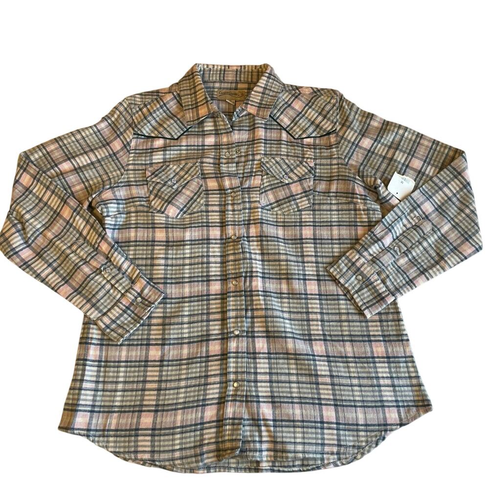 NWT Canyon Guide Outfitters Pink & Blue Button Up Western Wear Plaid Shirt Med